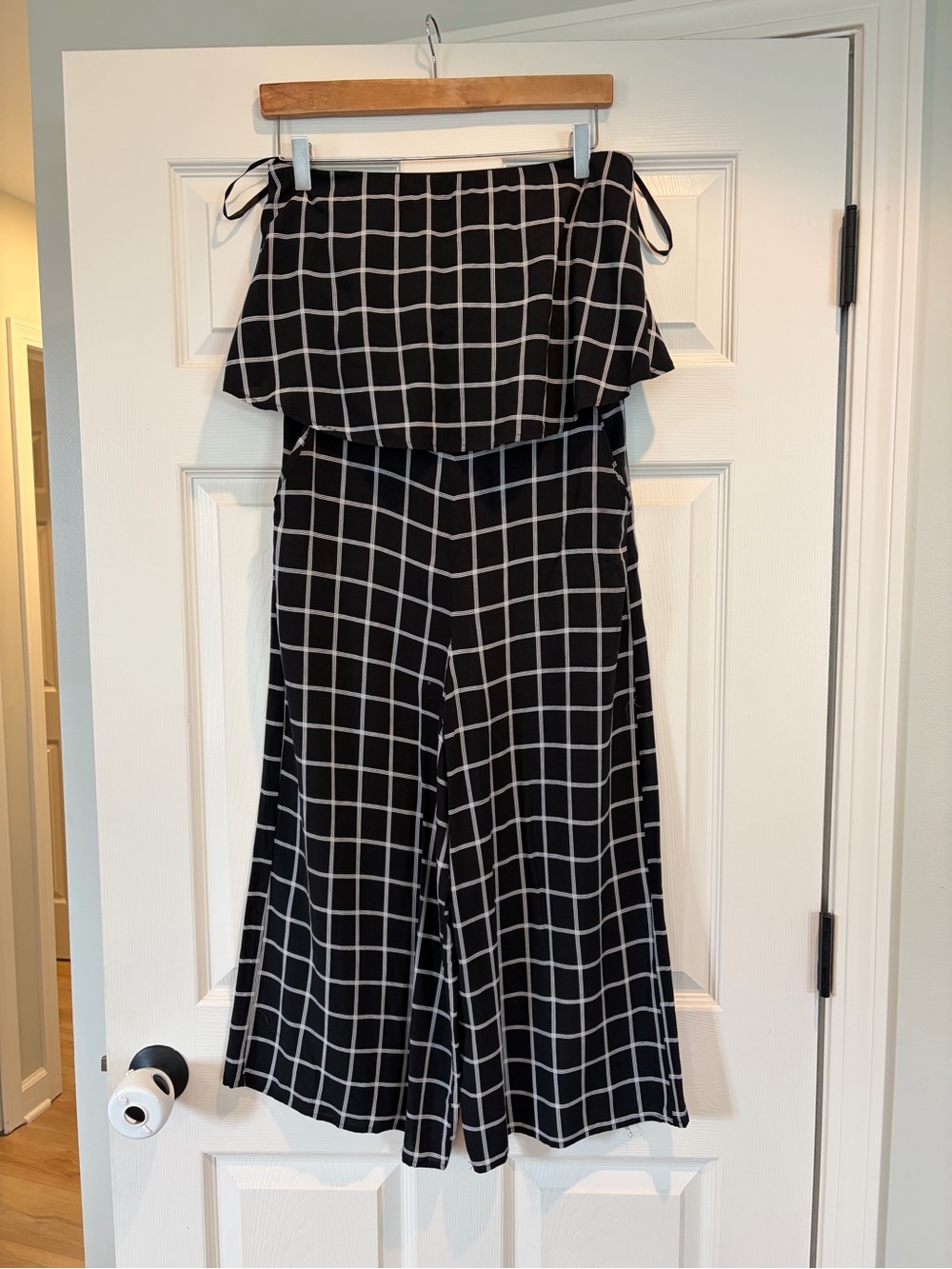 She + Sky Black and White Windowpane Strapless Jumpsuit Romper